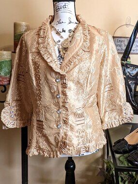 Agora Embroidered Fancy Gold Jacket Size LARGE